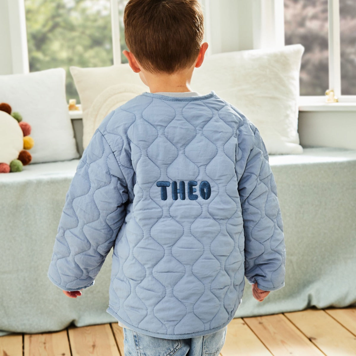 Personalised Back Name Blue Quilted Jacket 