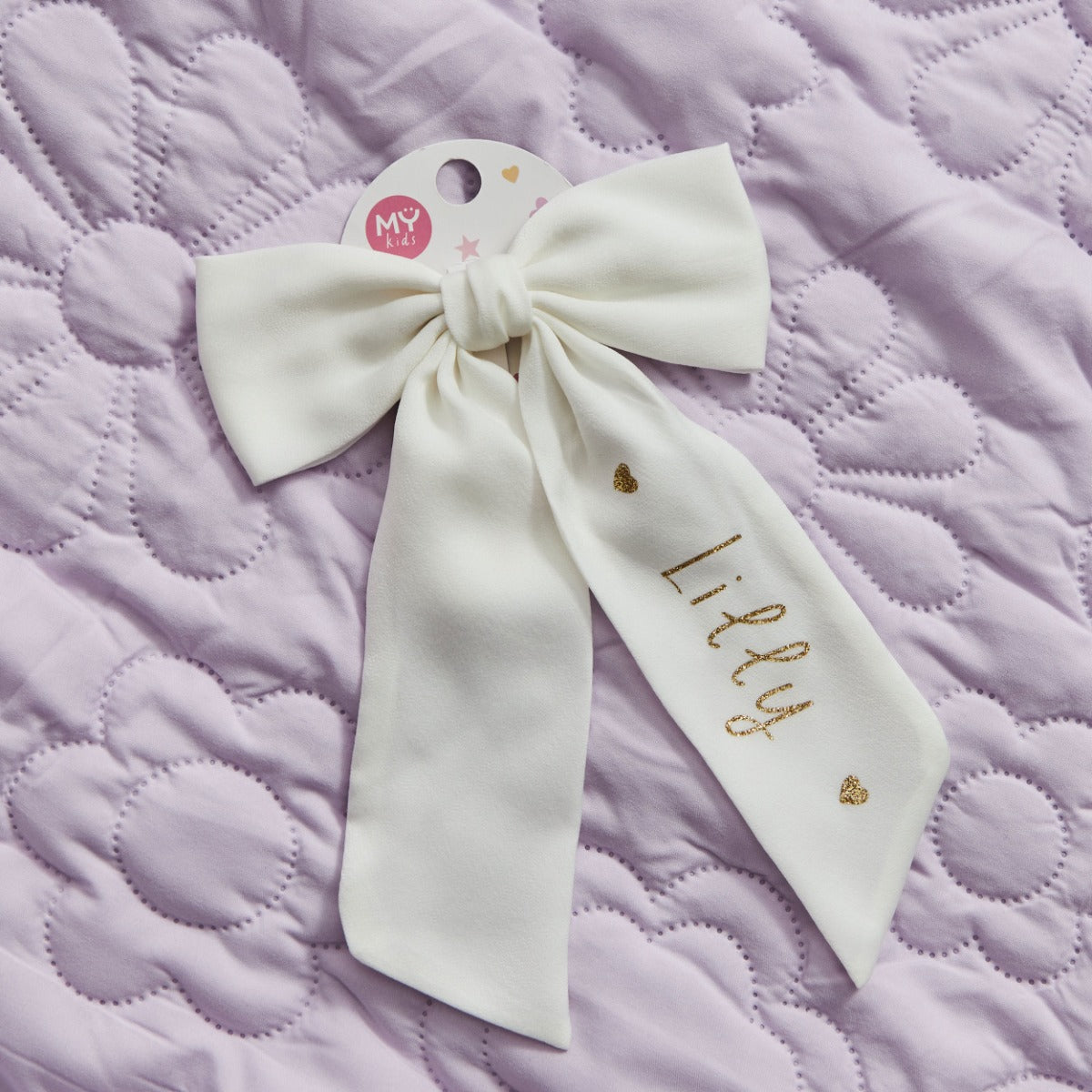 Personalised Ivory Gold Heart Hair Bow Clip