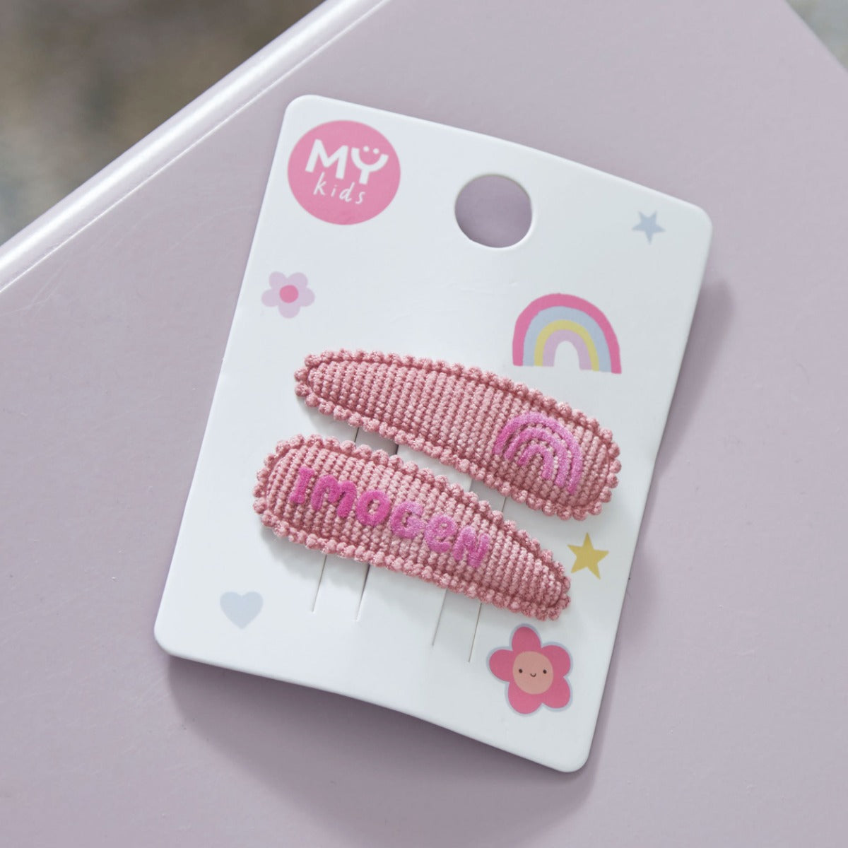 Personalised Set of 2 Rainbow Fabric Hair Clips