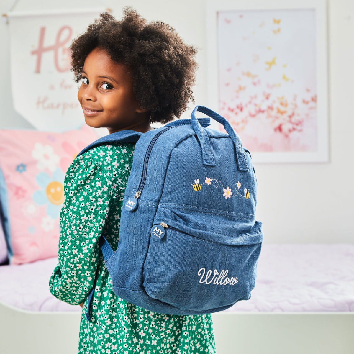 Personalised Bumblebee Medium Denim Backpack 