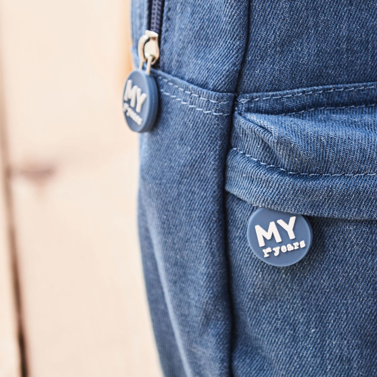 Personalised Moon & Rocket Medium Denim Backpack 