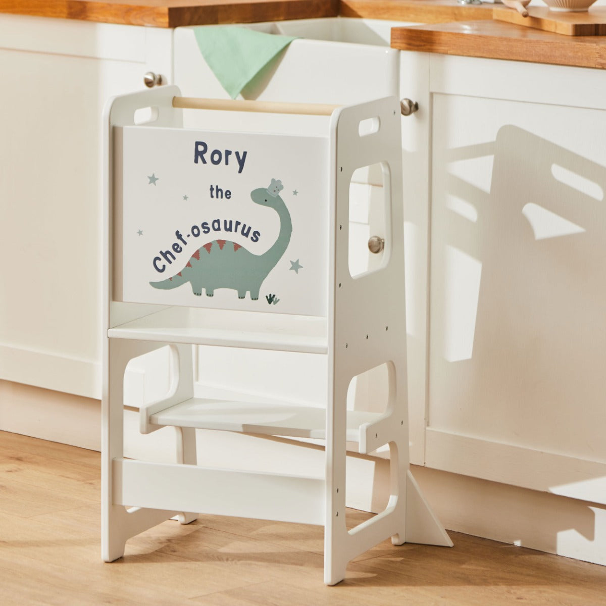 Personalised Chef-Osaurus Wooden Toddler Tower Stool FSC®