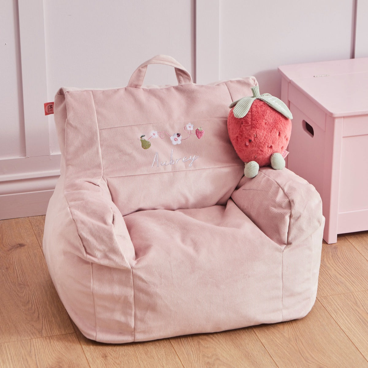 Personalised Bloom & Blossom Pink Cord Bean Bag Chair 