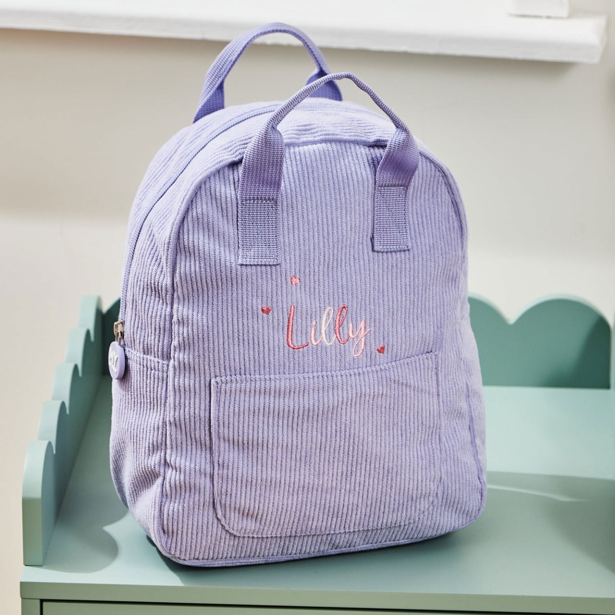 Personalised Pink Heart Lilac Cord Mini Backpack 