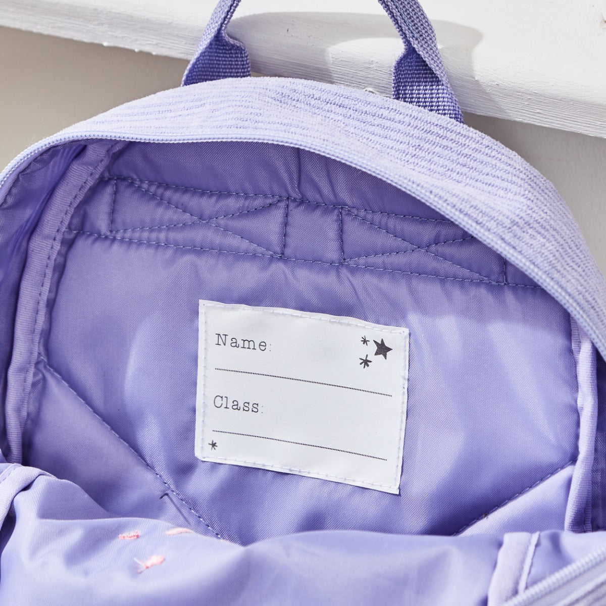 Personalised Pink Heart Lilac Cord Mini Backpack 