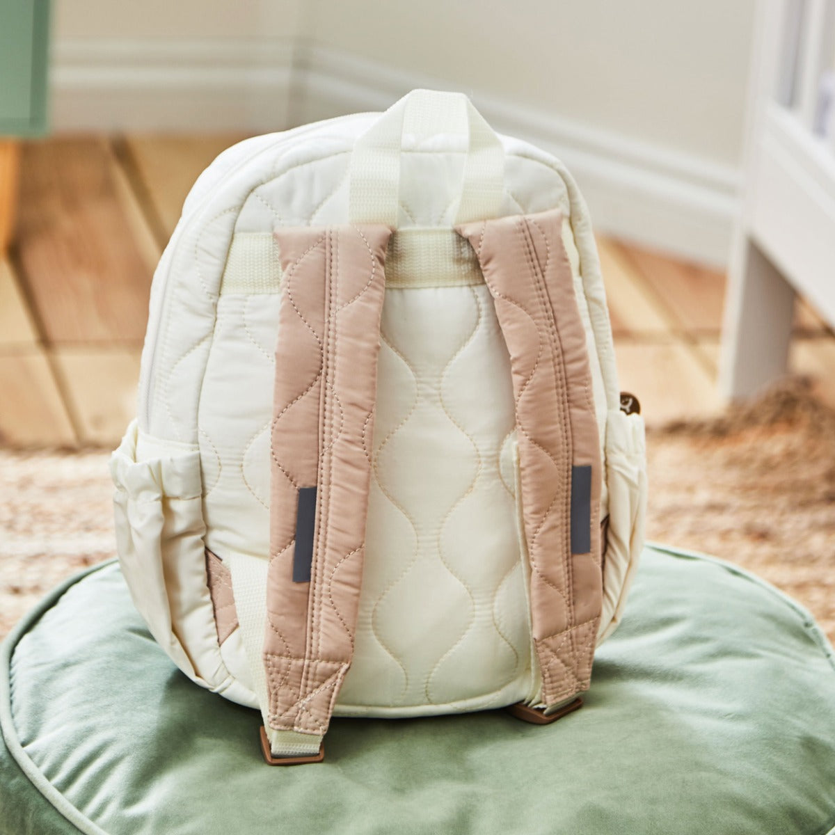 Personalised Bear Ecru Quilted Medium Backpack 