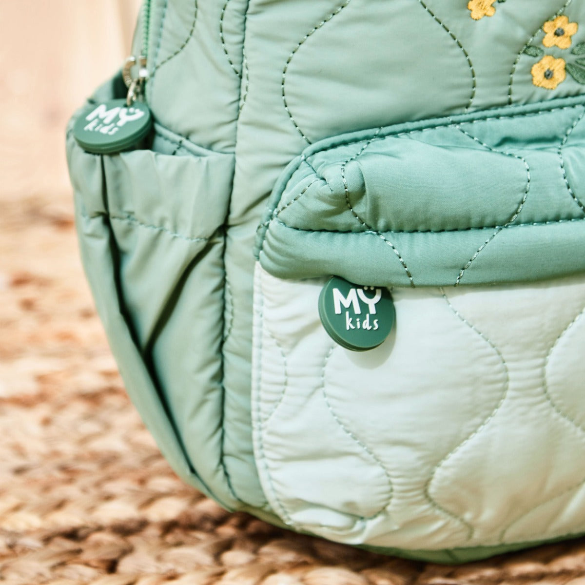 Personalised Yellow Flower Sage Quilted Medium Backpack 