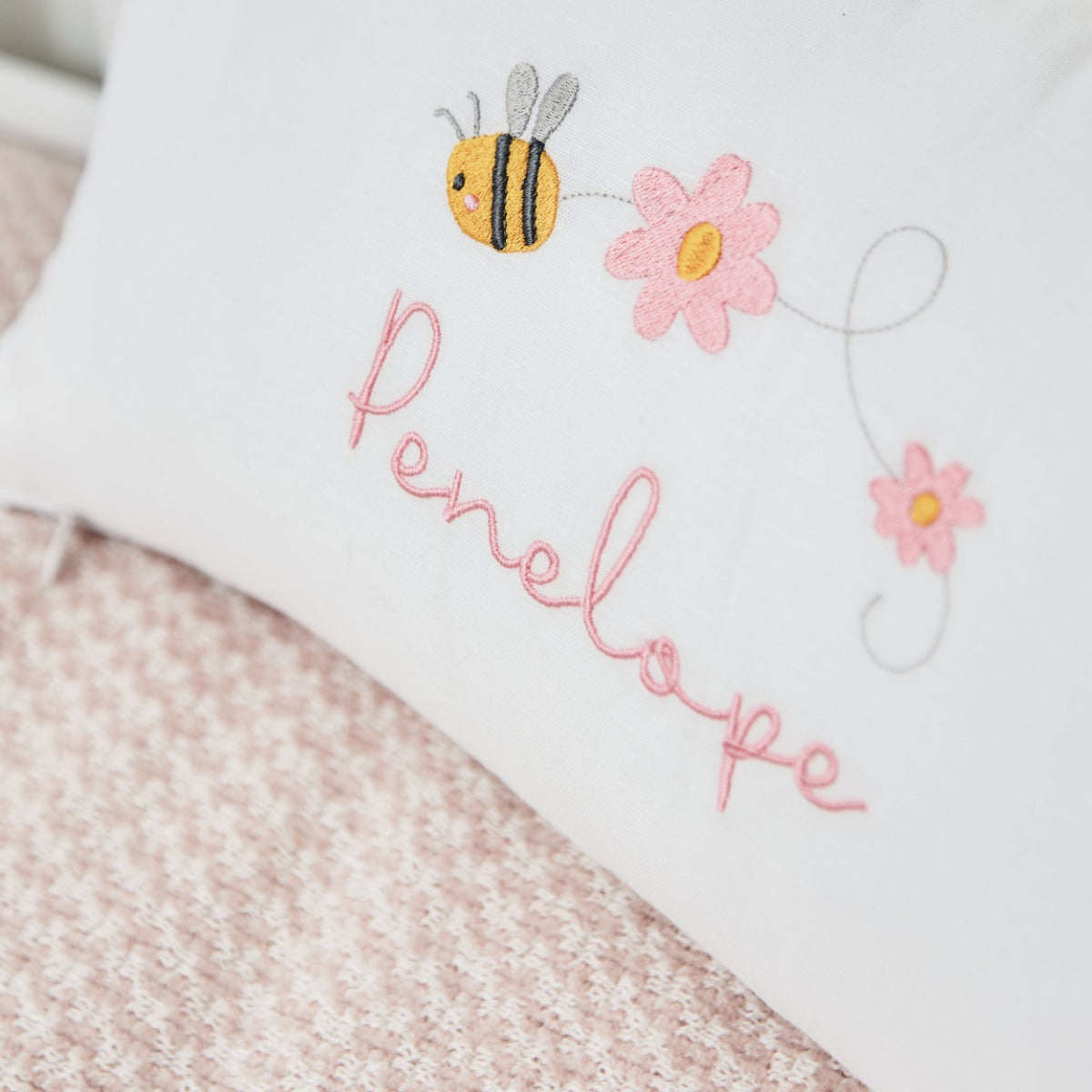 Personalised Bumblebee Embroidered Linen Cushion 