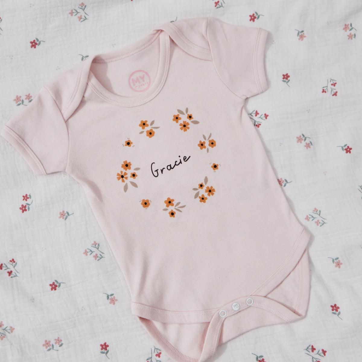 Personalised Yellow Floral Wreath Pink Bodysuit