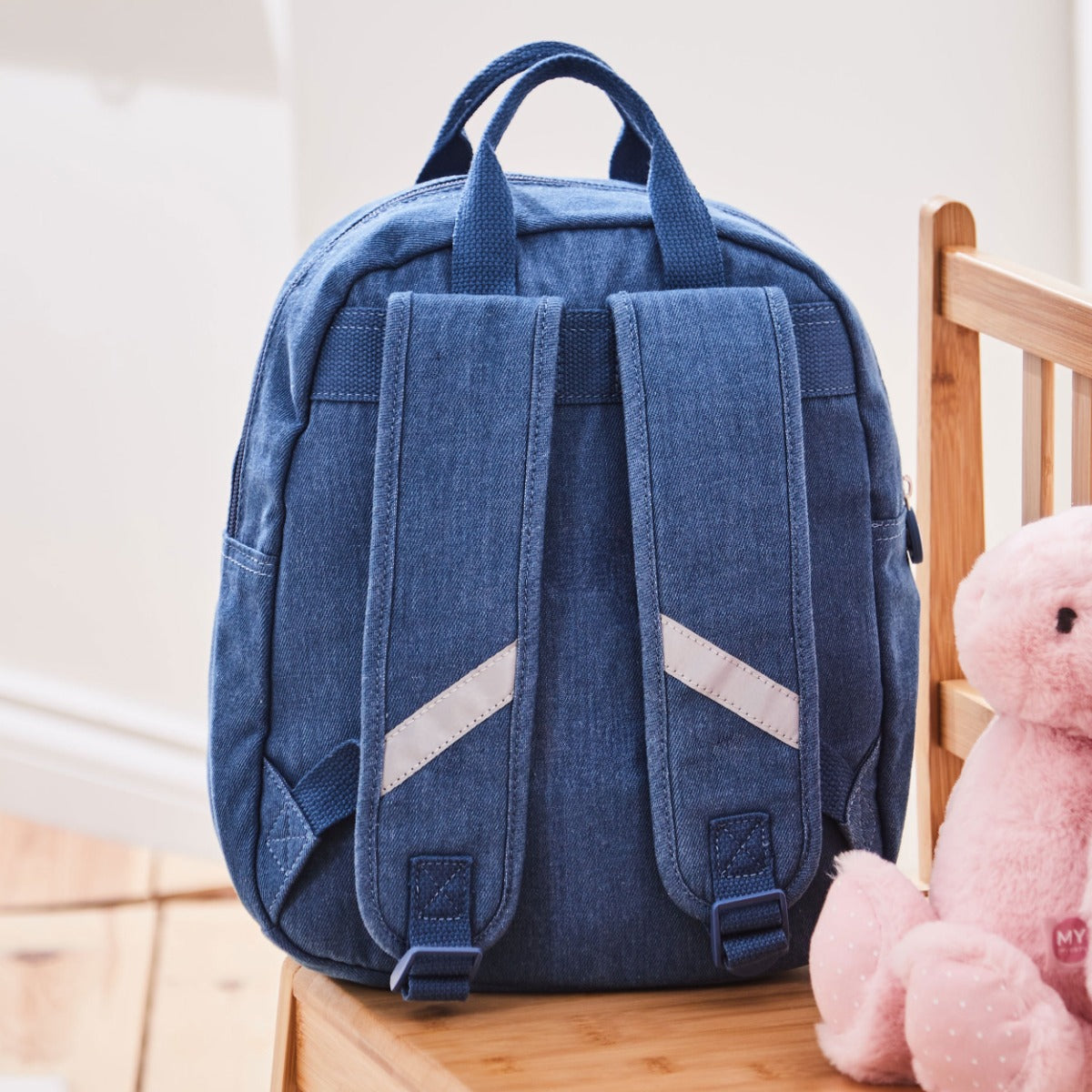 Personalised Pink Chain Stitch Denim Backpack 
