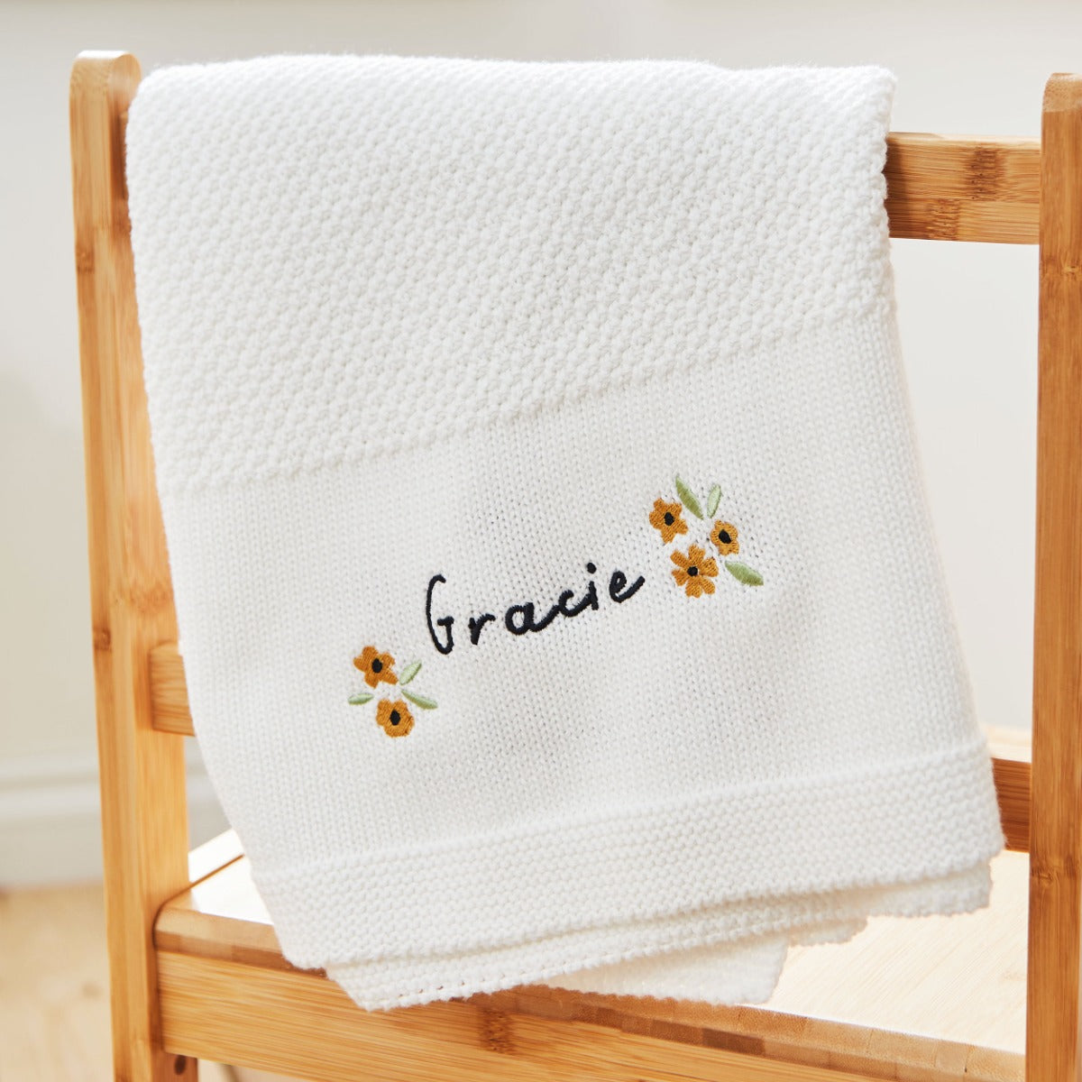 Personalised Yellow Flower Ivory Shawl 
