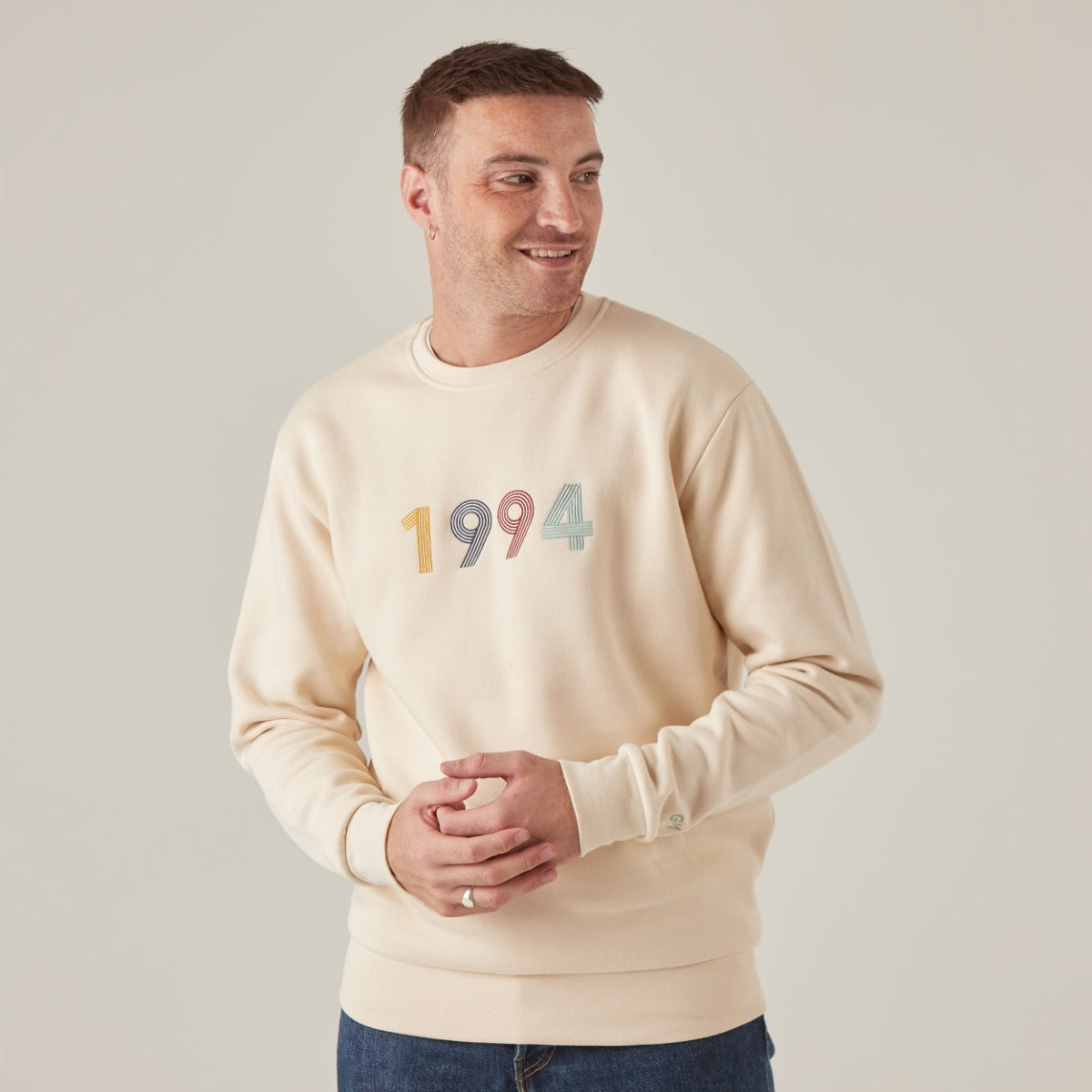 Personalised Men's Cream Retro Slim-Fit Sweatshirt