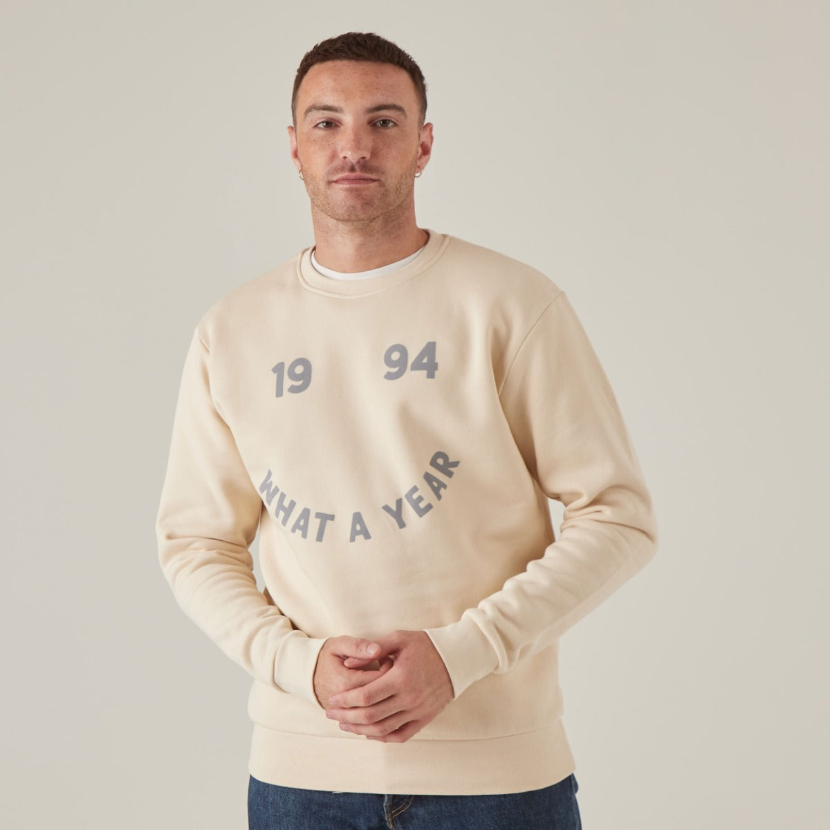 Personalised Men's Cream What A Year Slim-Fit Sweatshirt 