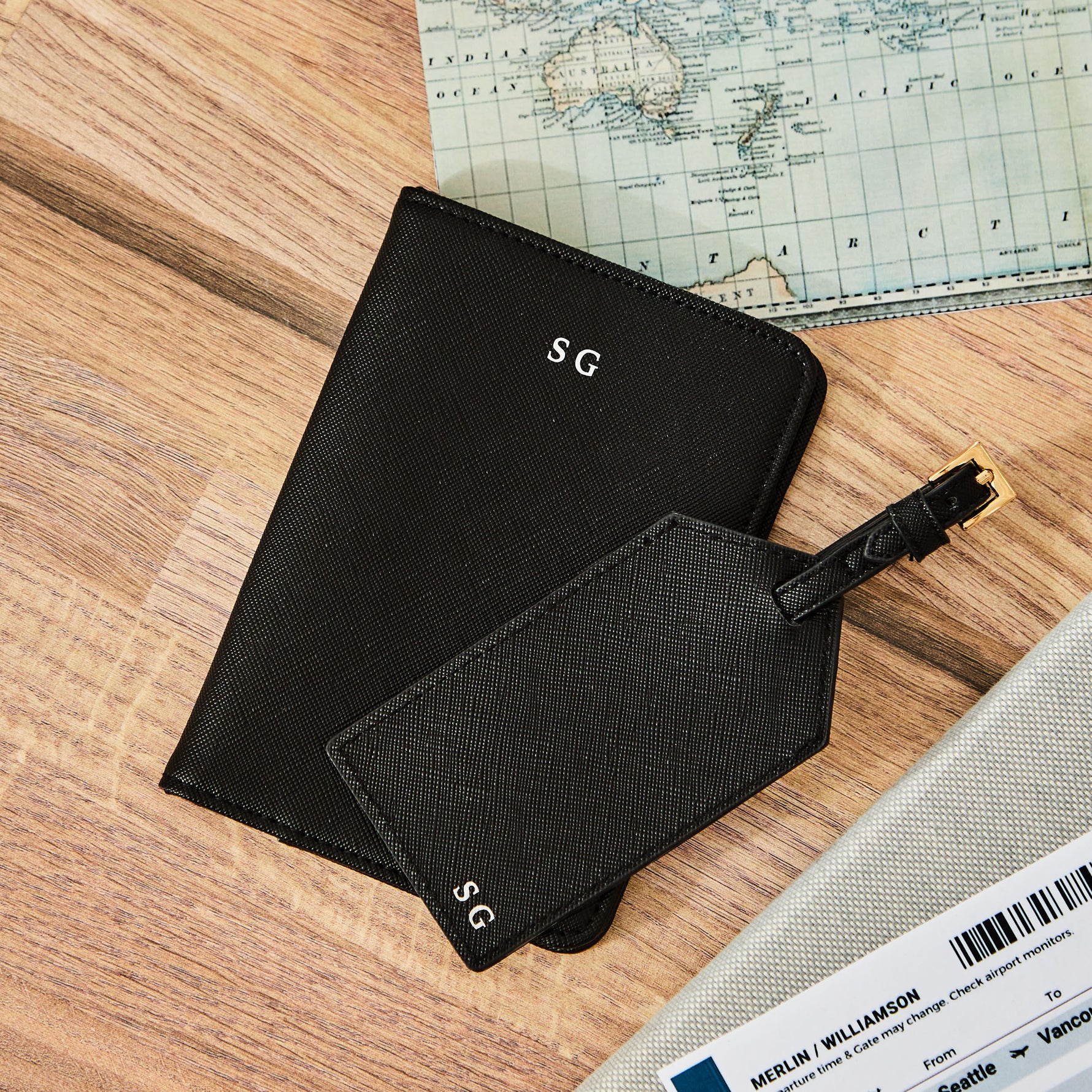 Personalised Black Monogrammed Travel Set