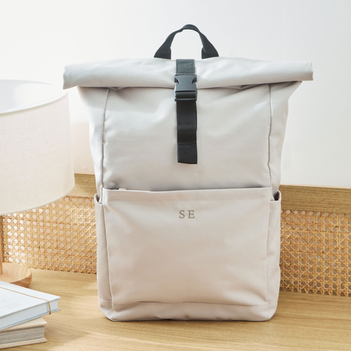 Personalised Roll Top Backpack in Stone 