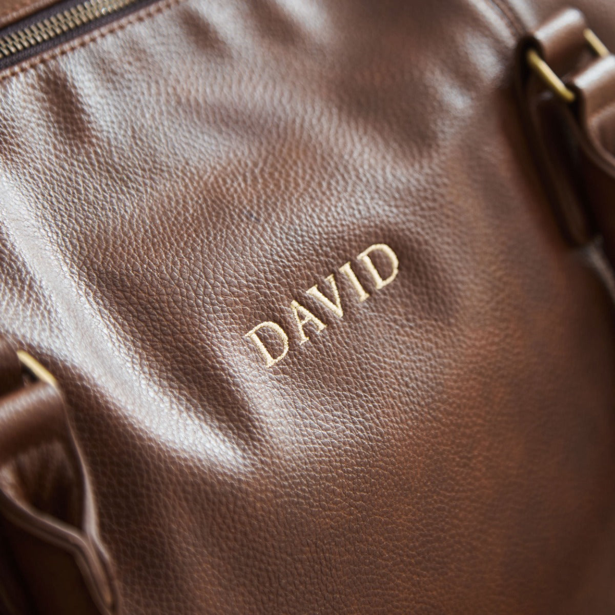 Personalised Tan Embroidered PU Weekend Holdall Bag 