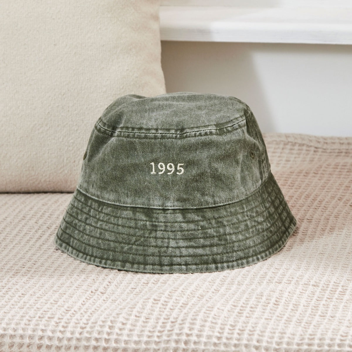 Personalised Vintage Bucket Hat in Olive Green