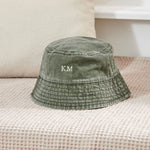 Personalised Vintage Bucket Hat in Olive Green