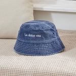 Personalised Vintage Bucket Hat in Denim Blue