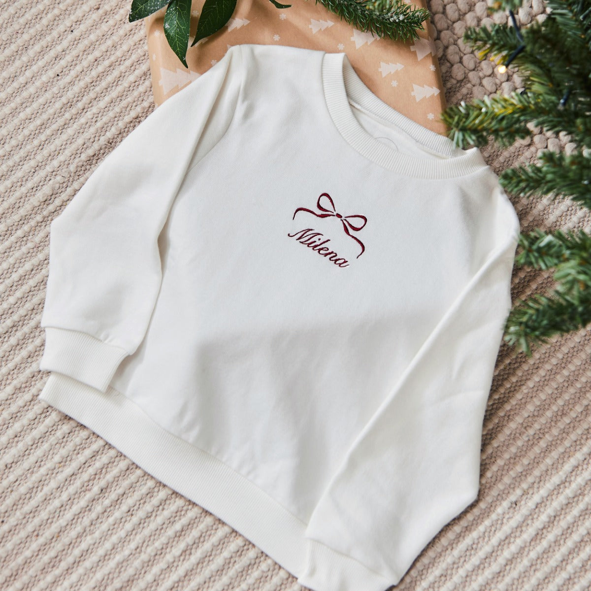 Personalised Kids' Red Bow White Jumper 
