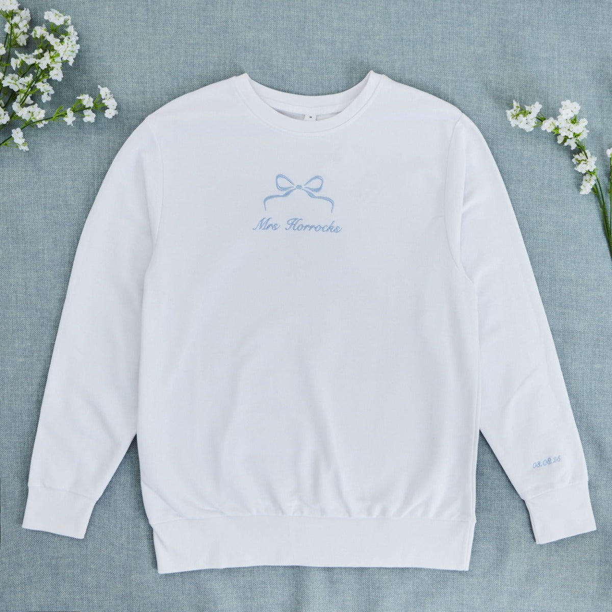 Personalised Something Blue Bow White Sweatshirt 