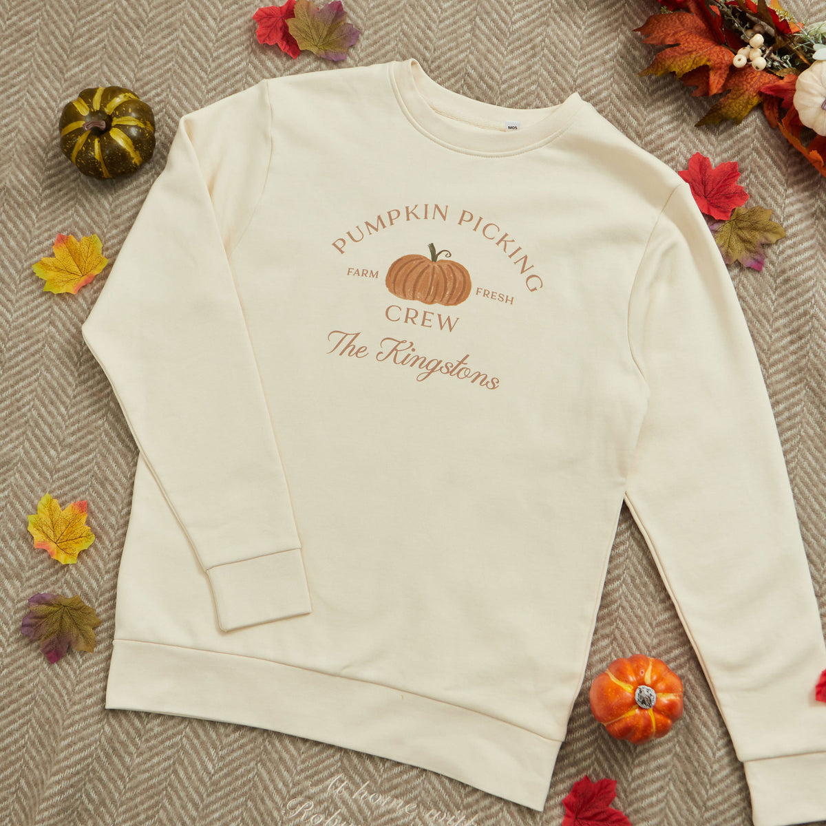 Personalised Ecru Pumpkin Picking Crew Adult Sweatshirt