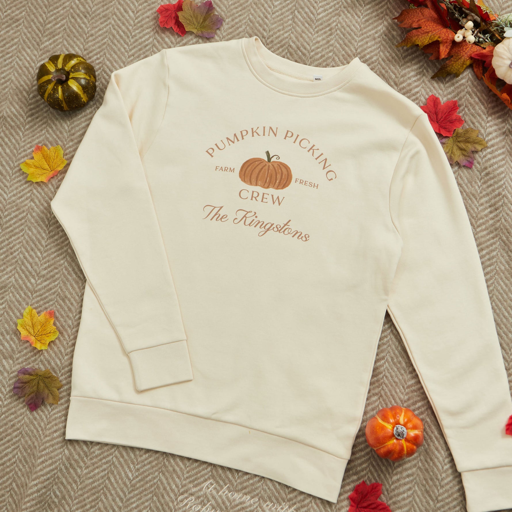 Personalised Ecru Pumpkin Picking Crew Adult Sweatshirt