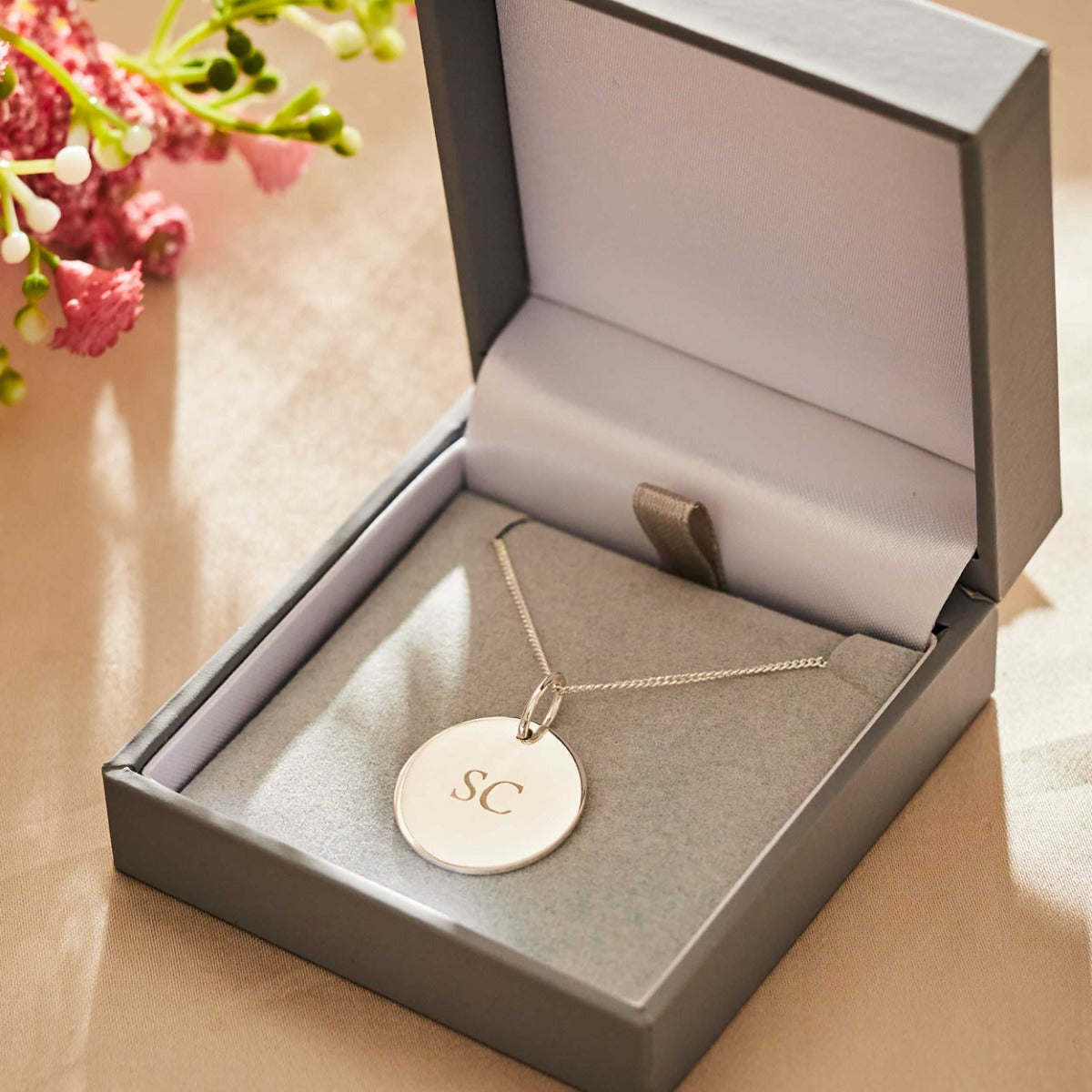 Personalised Birth Flower Sterling Silver Disc Necklace