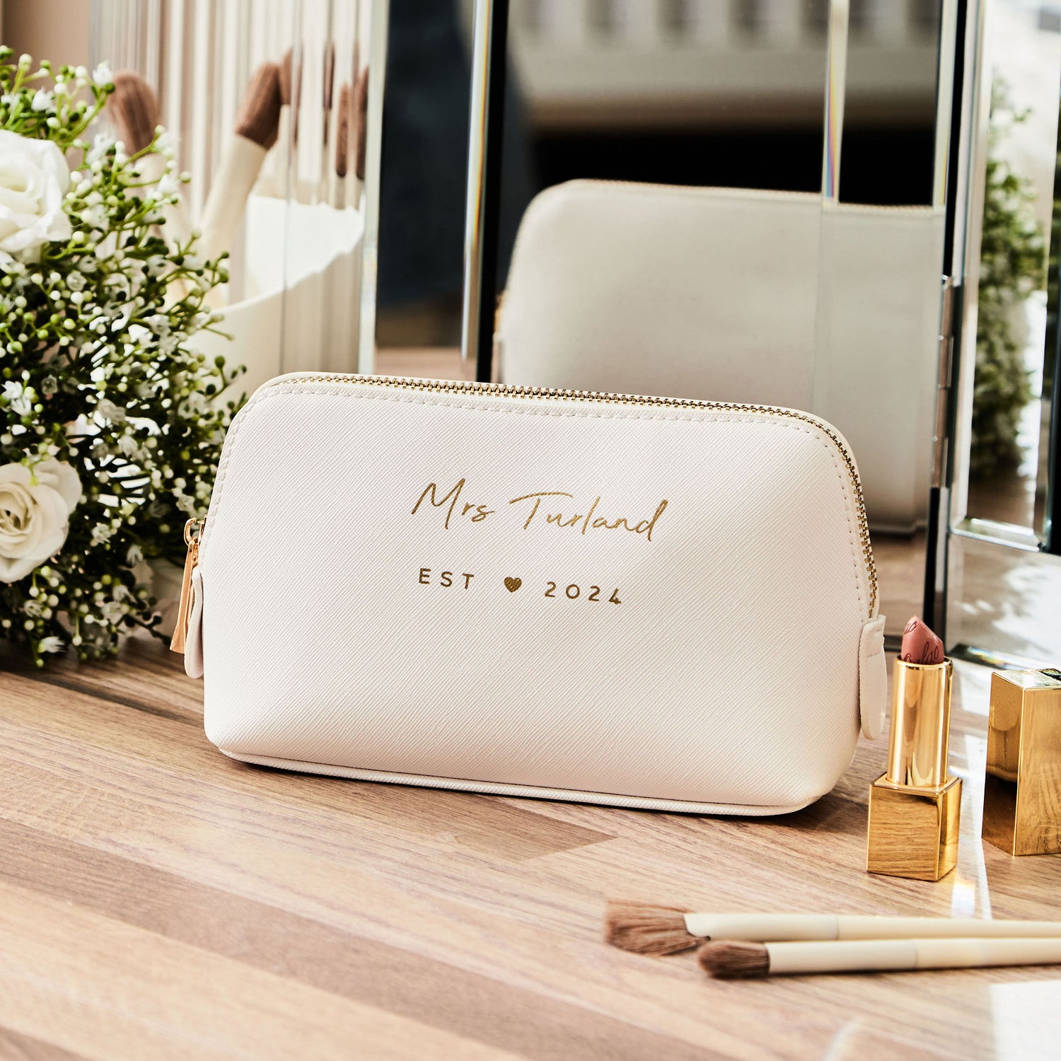 Personalised White Medium Bridal Cosmetics Bag