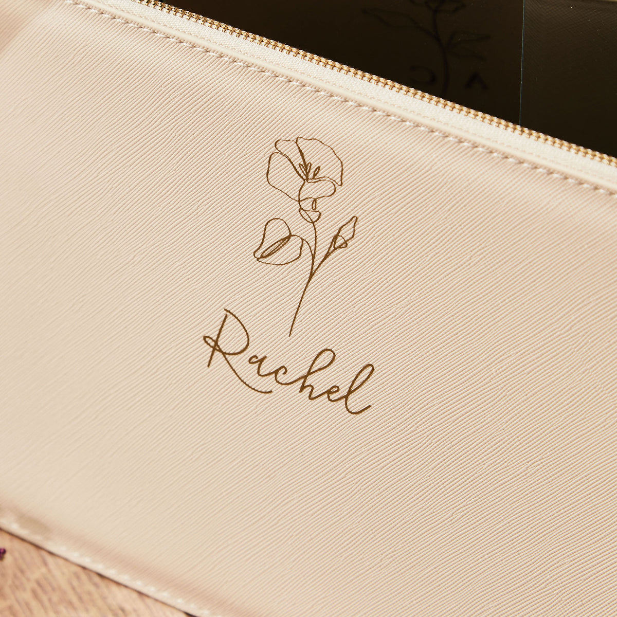 Personalised Oyster Birth Flower Name Pouch