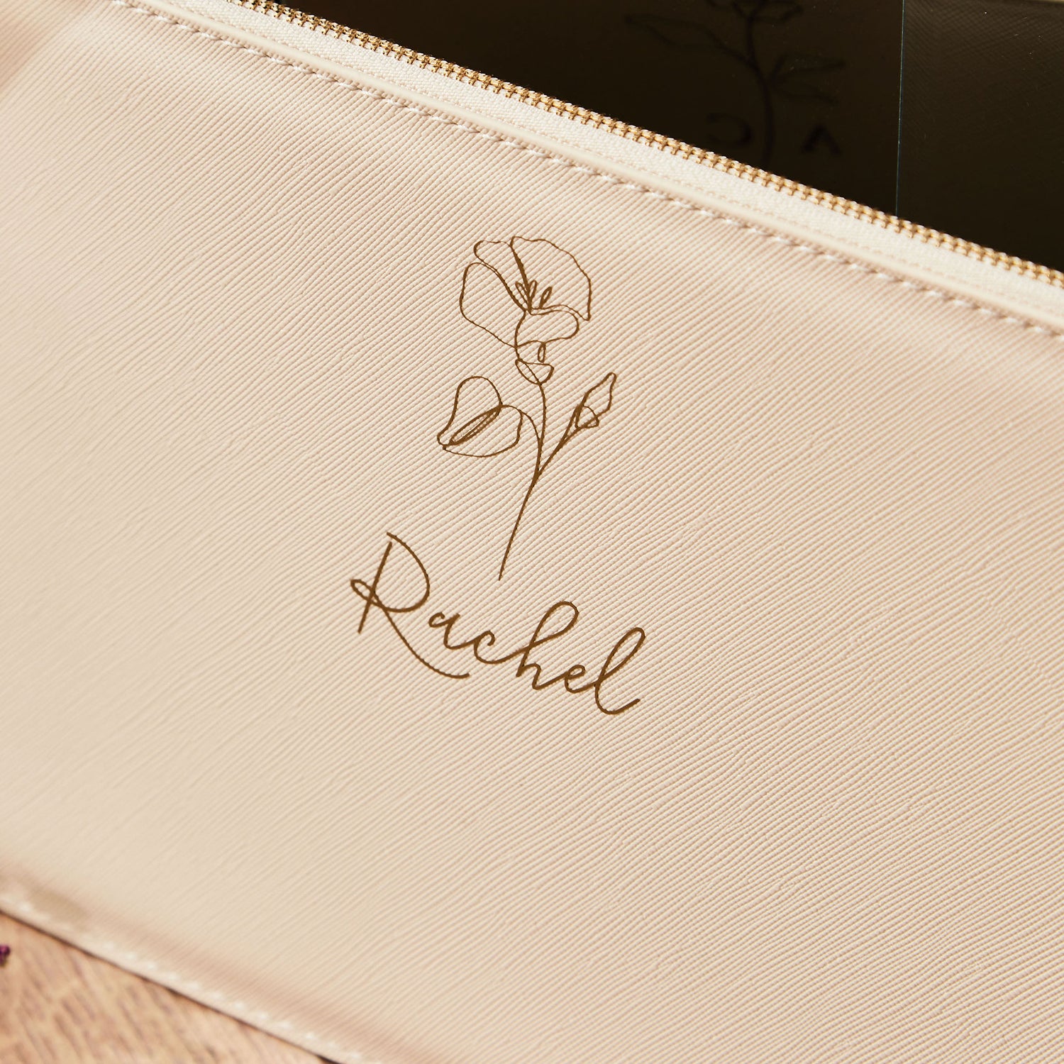 Personalised Oyster Birth Flower Name Pouch