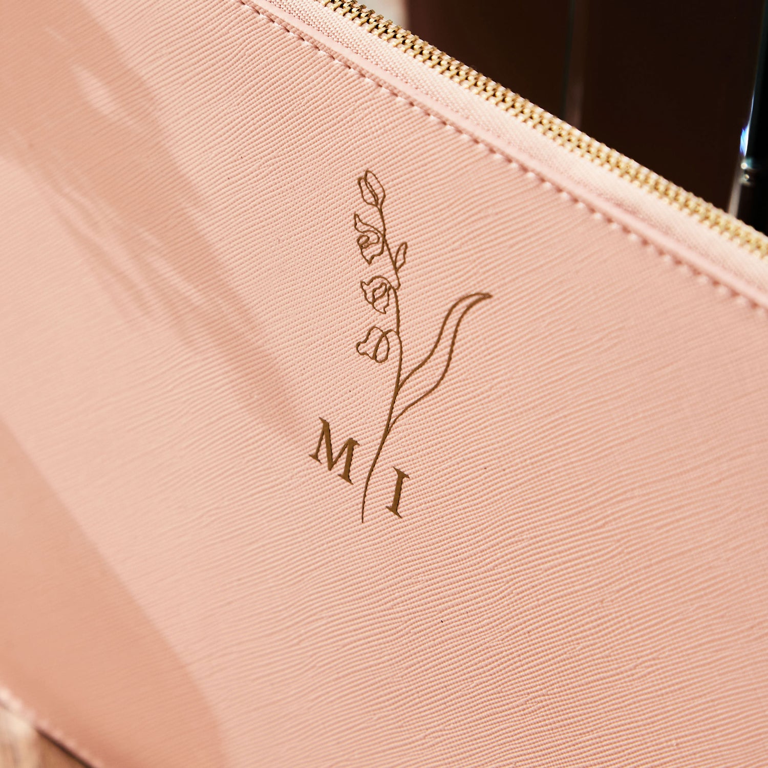 Personalised Pink Birth Flower Monogrammed Pouch
