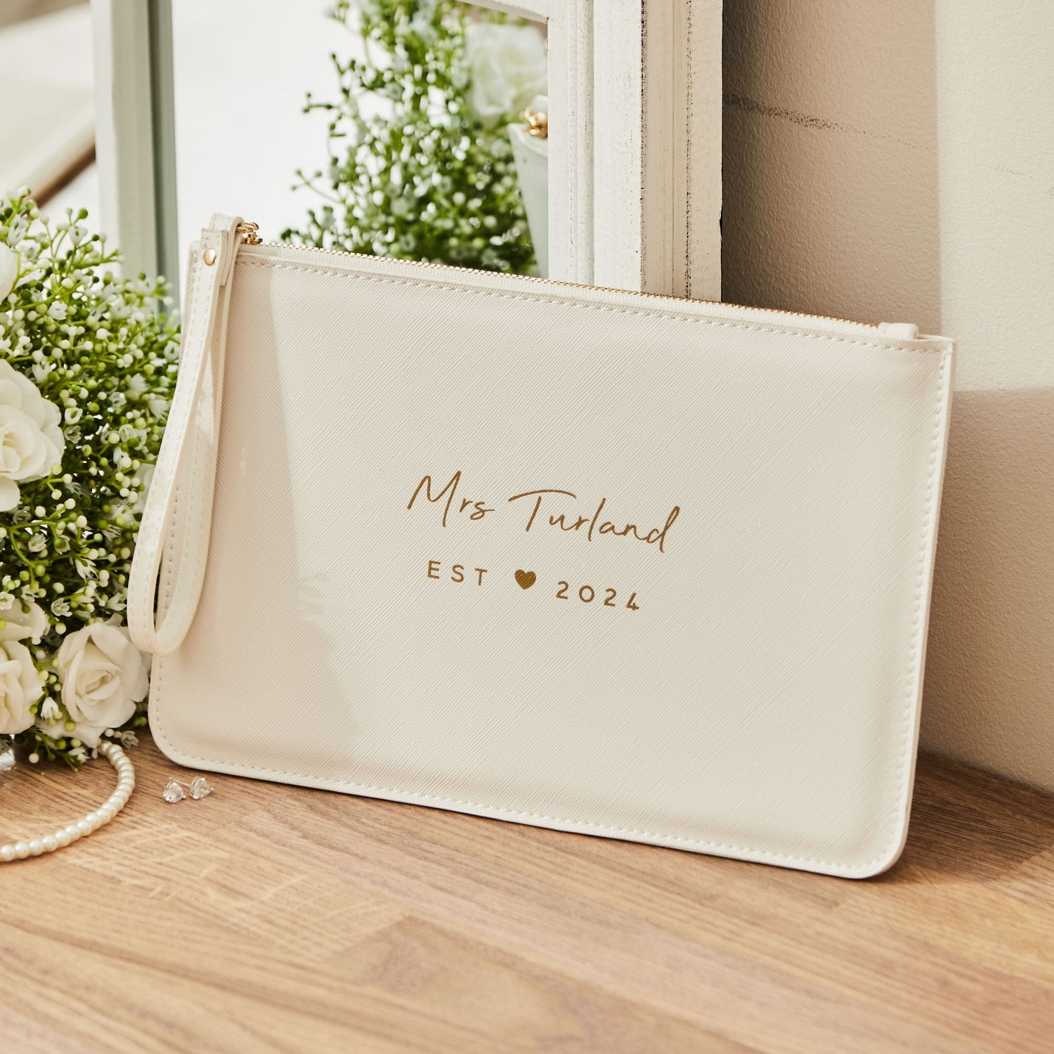 Personalised White Bridal Pouch