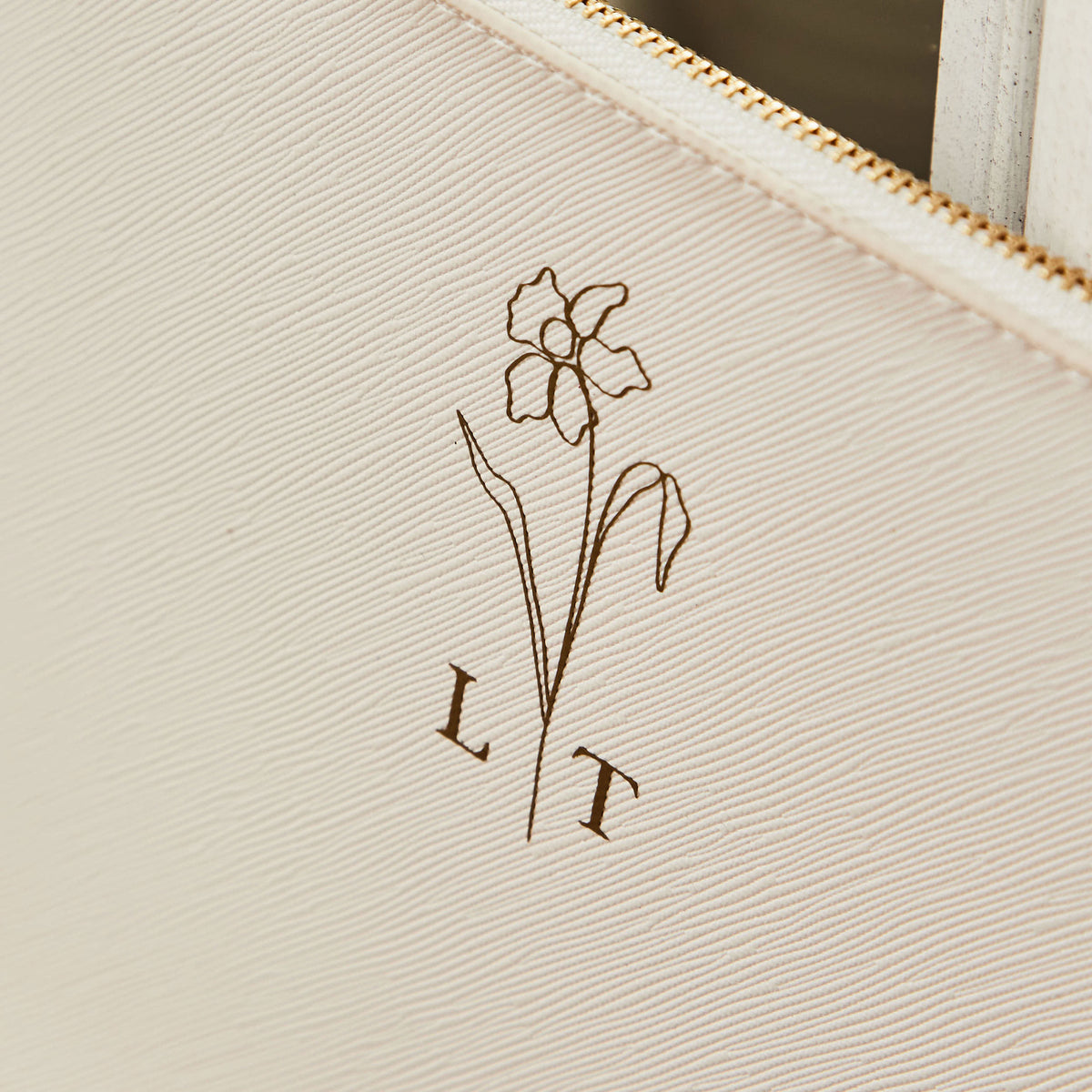 Personalised White Birth Flower Monogrammed Pouch