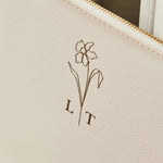 Personalised White Birth Flower Monogrammed Pouch