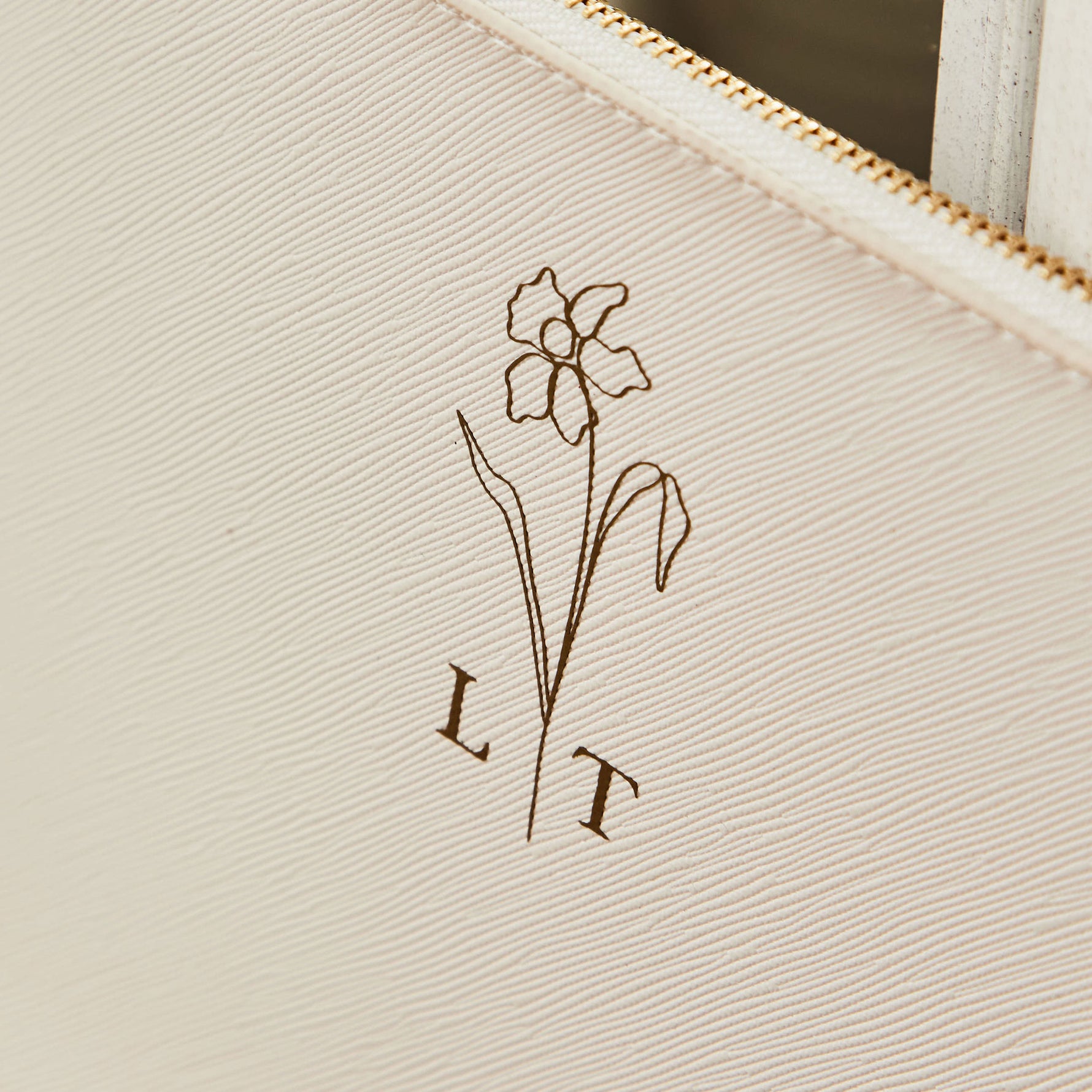 Personalised White Birth Flower Monogrammed Pouch