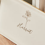 Personalised White Birth Flower Name Pouch
