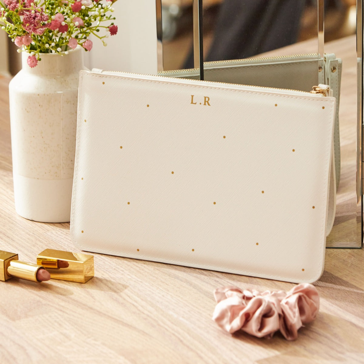Personalised White Polka Dot Pouch