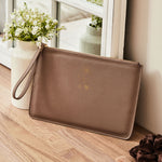 Personalised Taupe Birth Flower Monogrammed Pouch