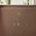 Personalised Taupe Birth Flower Monogrammed Pouch