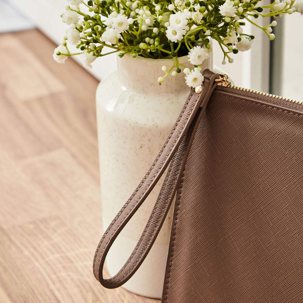 Personalised Taupe Birth Flower Monogrammed Pouch