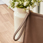 Personalised Taupe Birth Flower Monogrammed Pouch