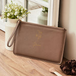 Personalised Taupe Birth Flower Name Pouch