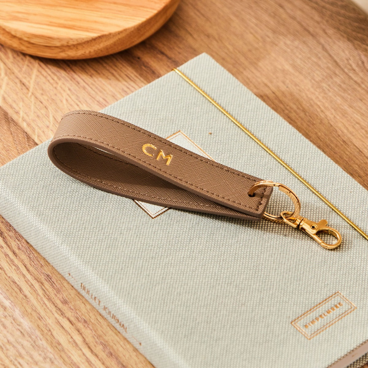 Personalised Embossed Taupe Keyring