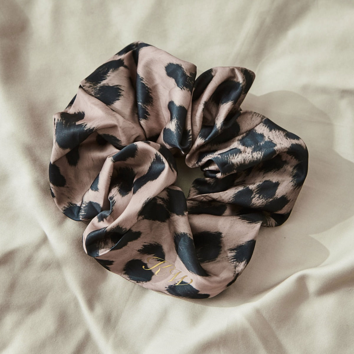 Personalised Large Leopard Print Satin Scrunchie by Made Yours