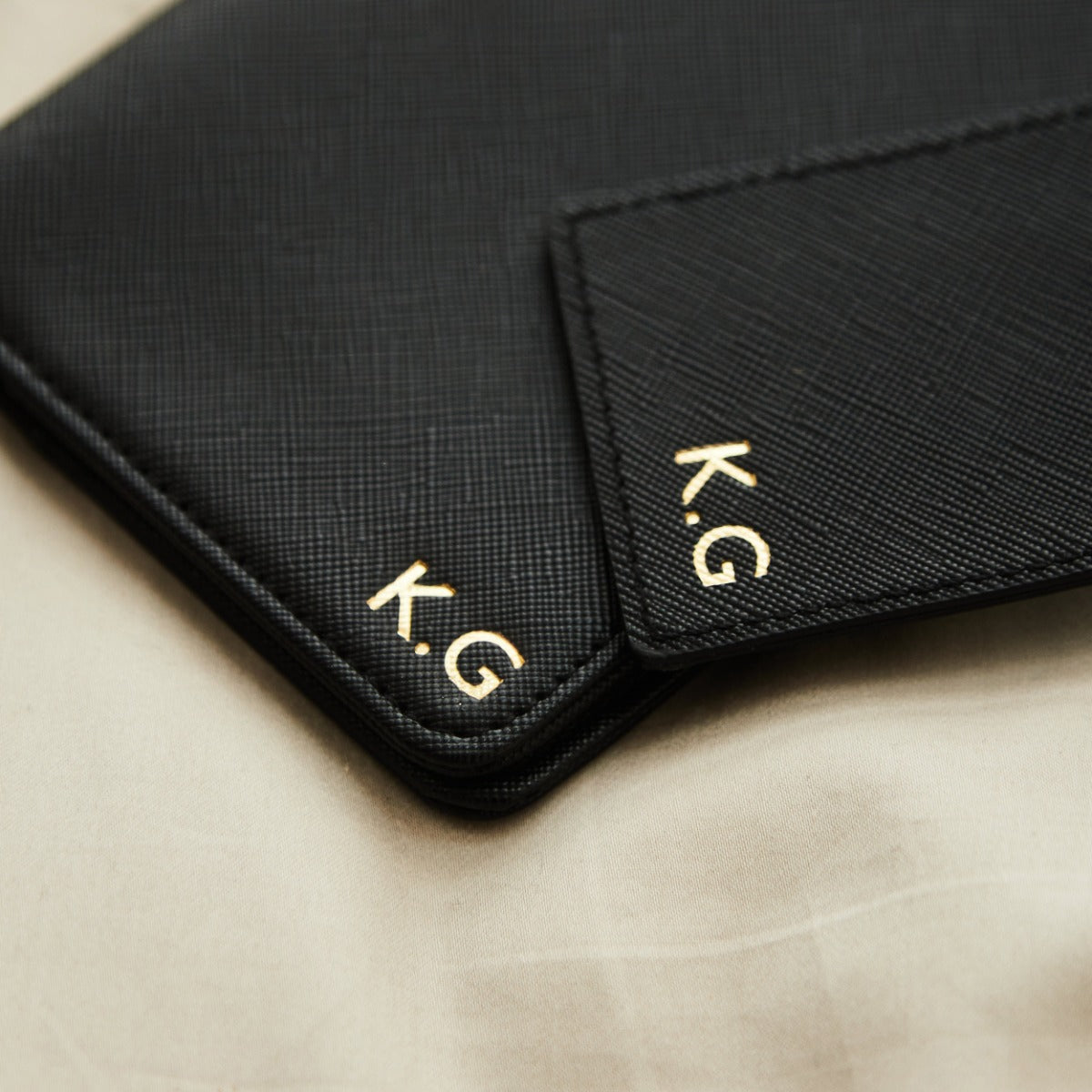 Personalised Embossed Passport Holder and Luggage Tag in Black by Made Yours