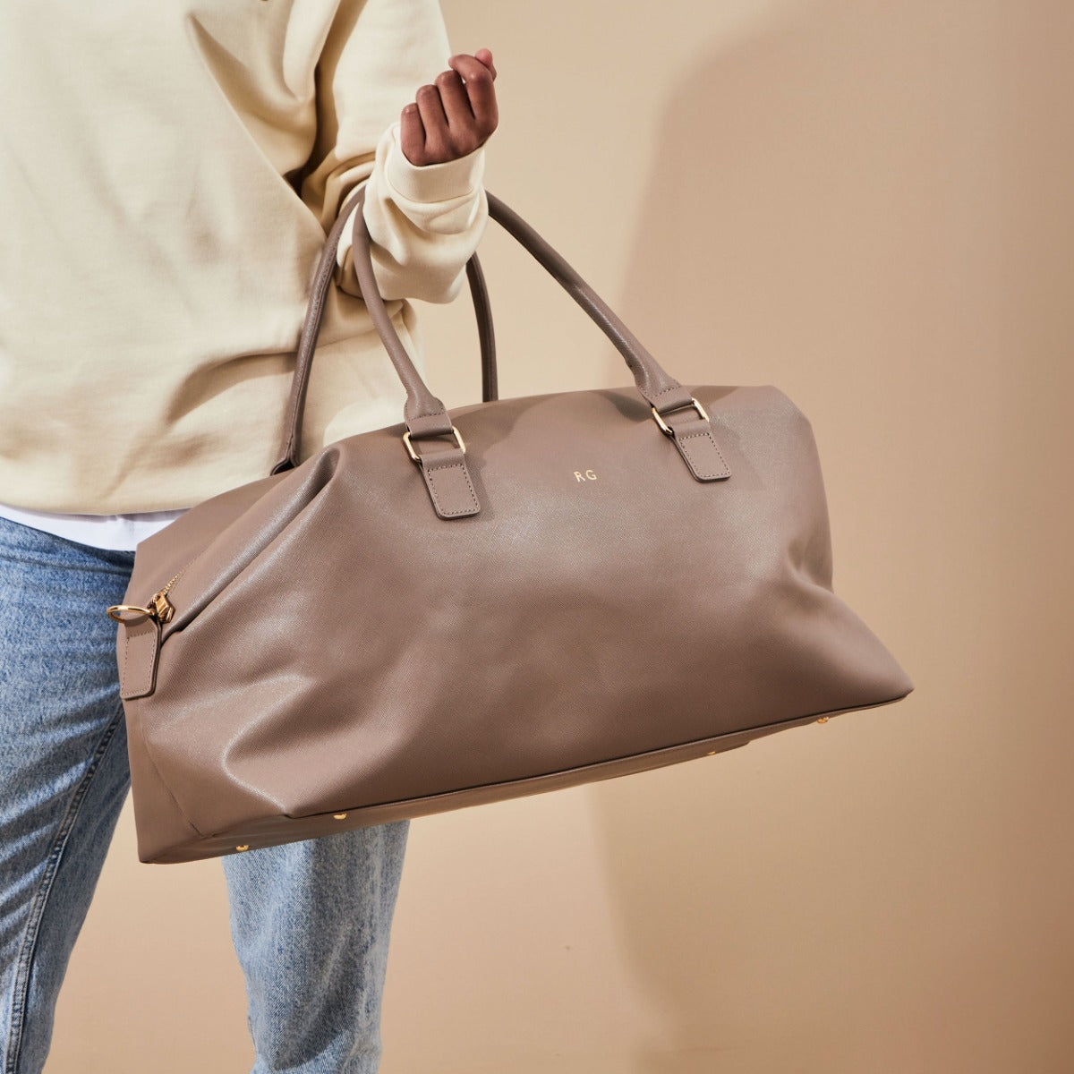 Personalised Weekend Holdall Bag in Taupe by Made Yours