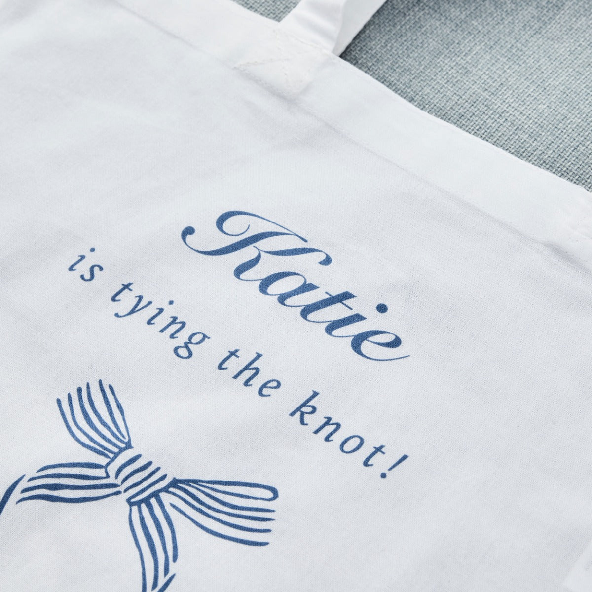Personalised Something Blue Tying The Knot Tote Bag in White 