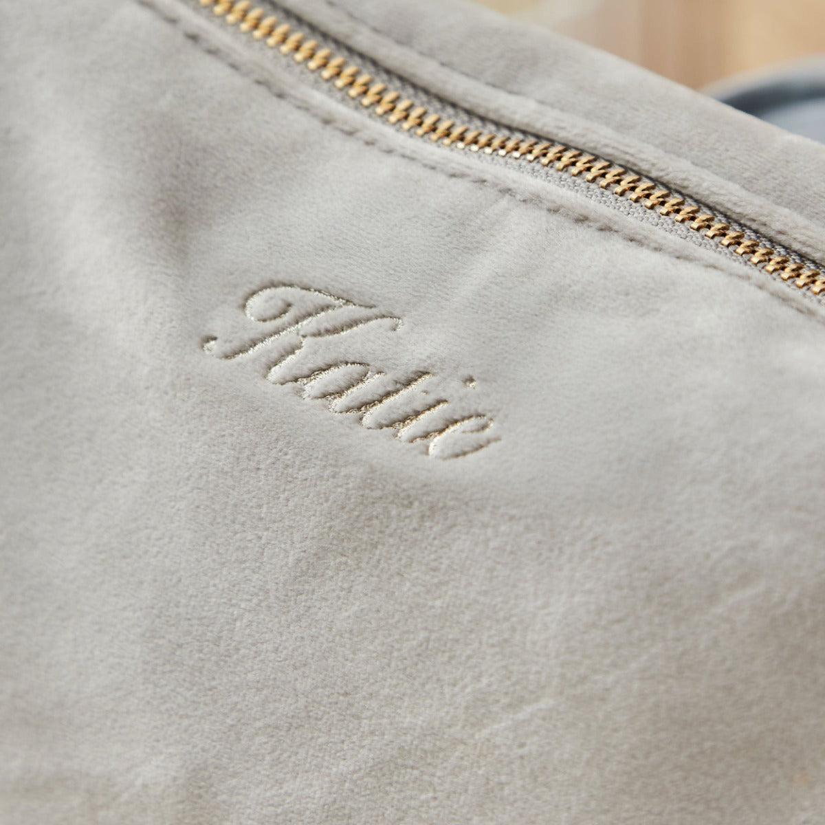 Personalised Large Velvet Make Up Bag in Taupe 