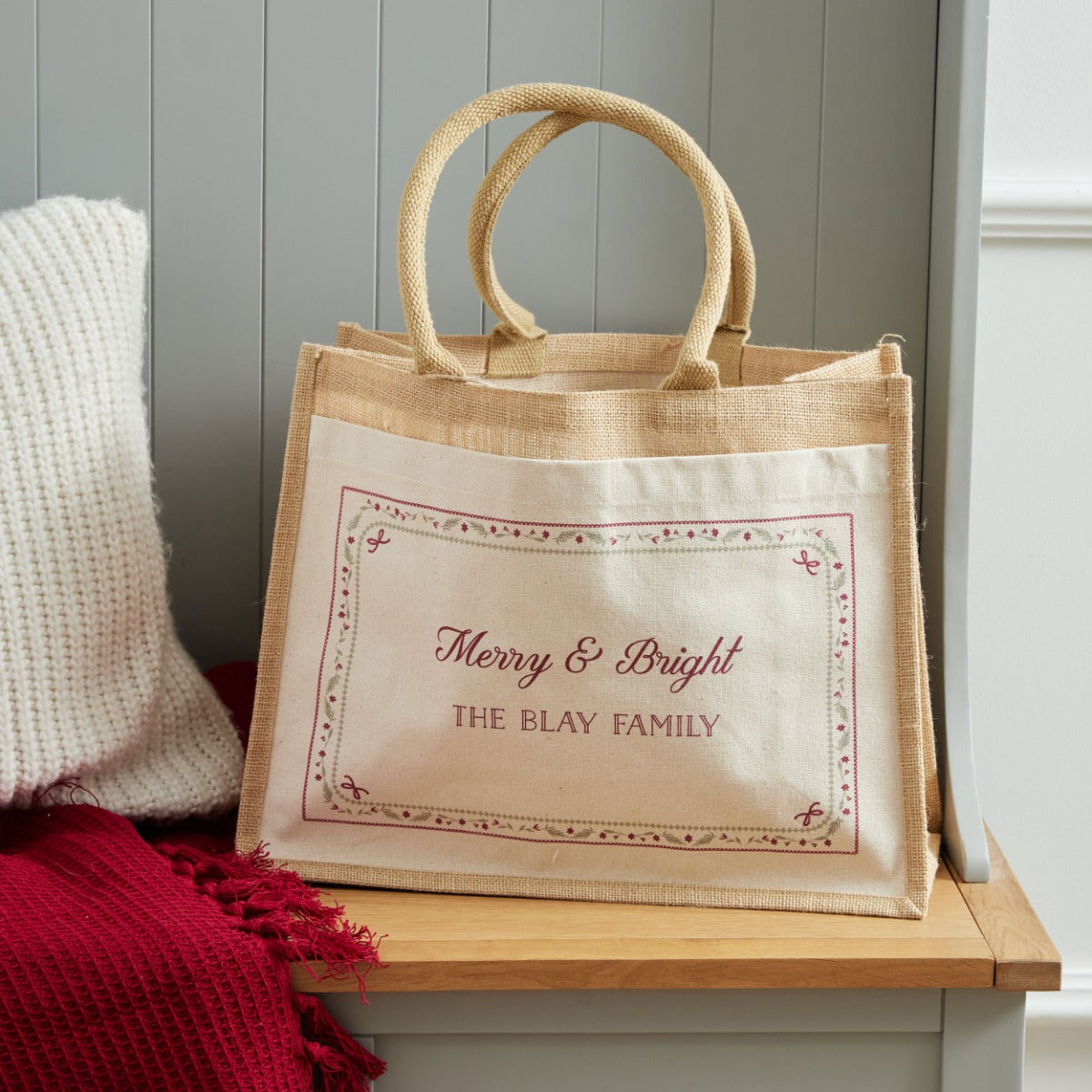 Personalised Merry and Bright Hessian Tote
